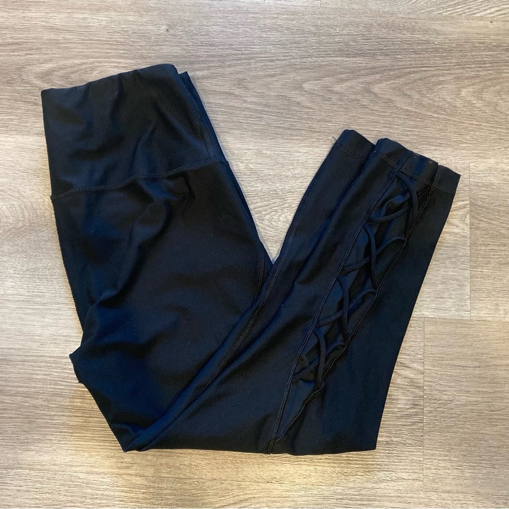 90 Degrees Black Stretchy High Waist Criss Cross Workout Capri Legging Women’s M